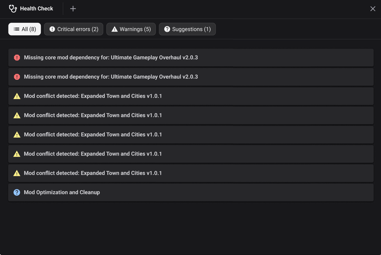 A design mockup showing examples of multiple Health Check diagnostics