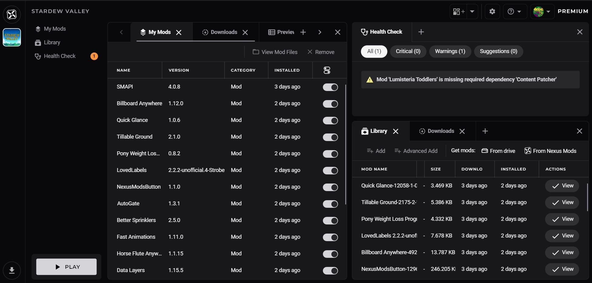 An example of a workspace set up with multiple tabs and panels