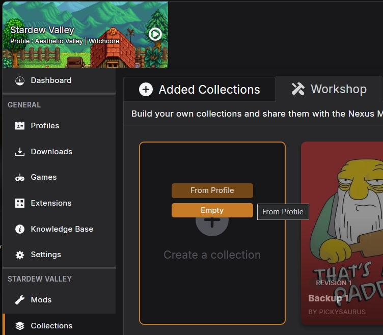 The option to create a collection in Vortex.